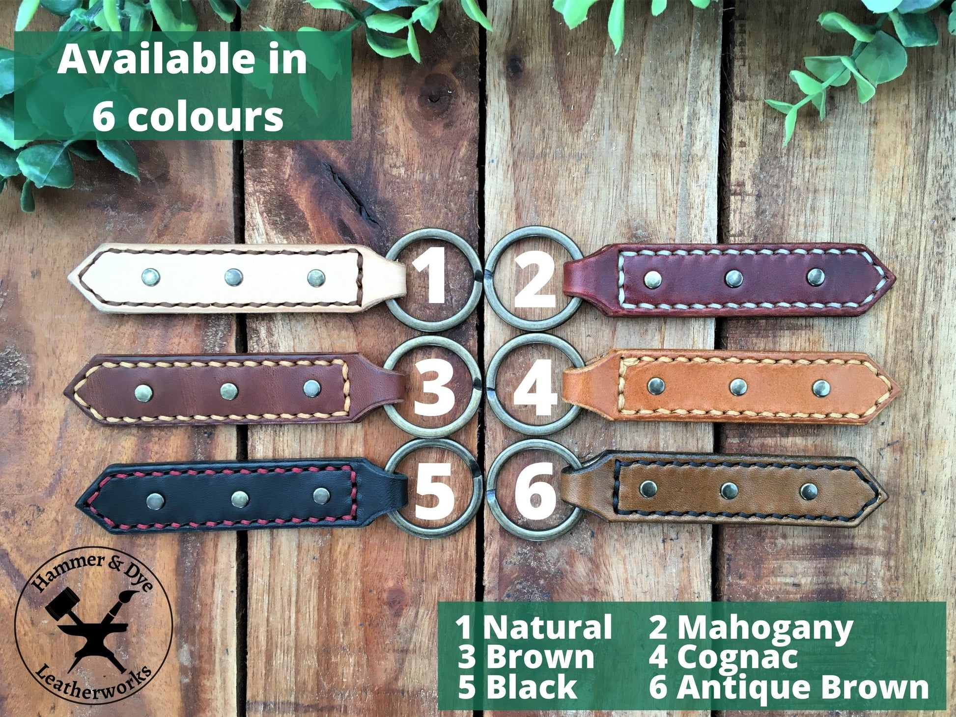 Available Colors of the Handmade  Leather Studded Keychain 