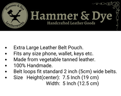 Large Cognac Color Leather Belt Pouch with Studs