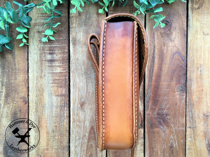 Side view of Large Handmade Leather Belt Pouch with studs