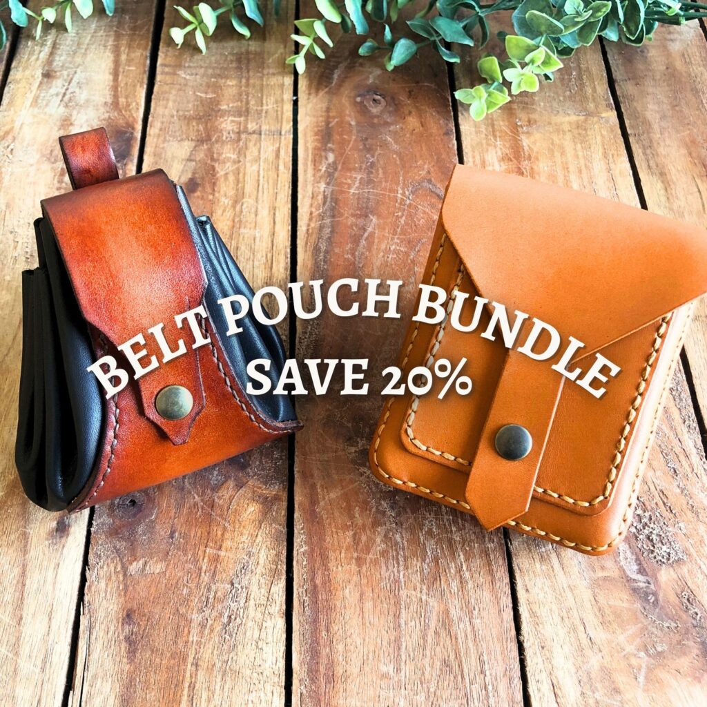 Belt Pouch pattern Bundle containing compact belt pouch and drawstring dice pouch leathercraft patterns