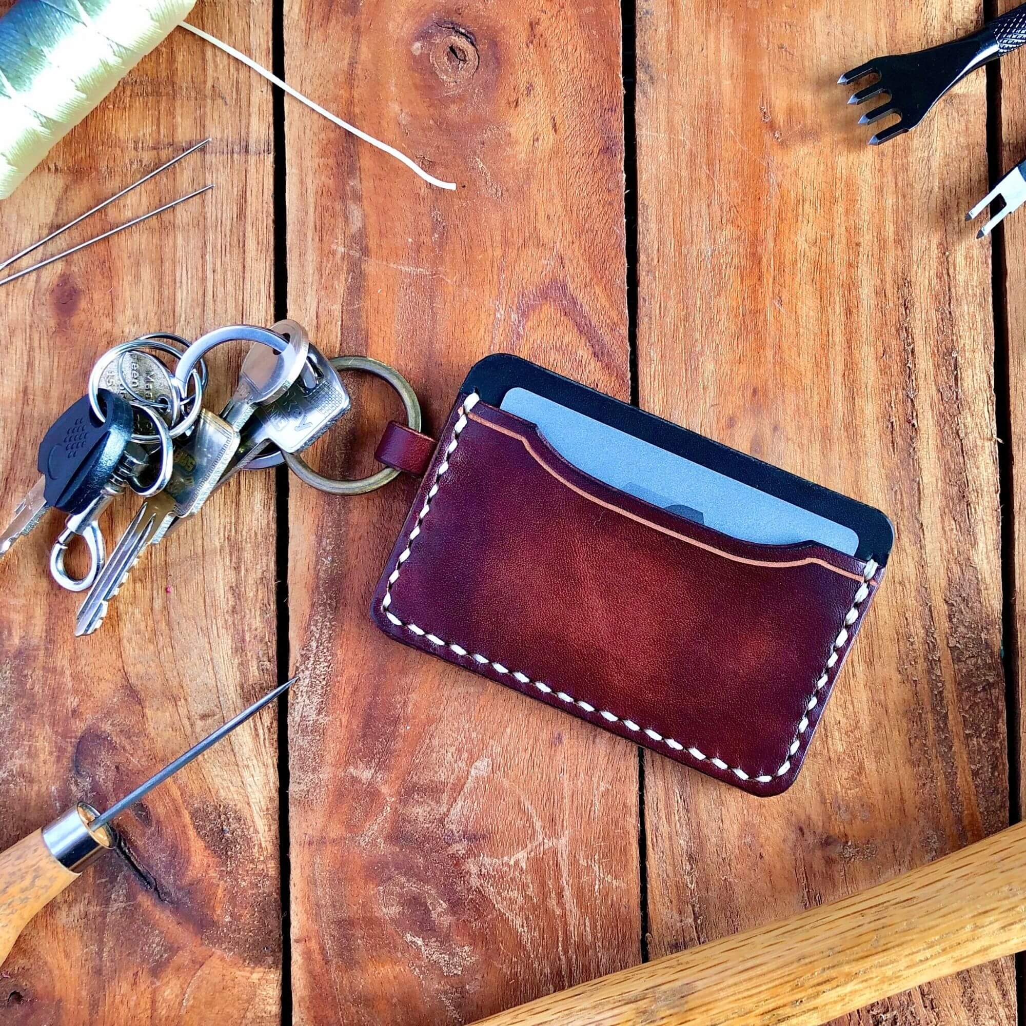 card wallet with a keyring attached