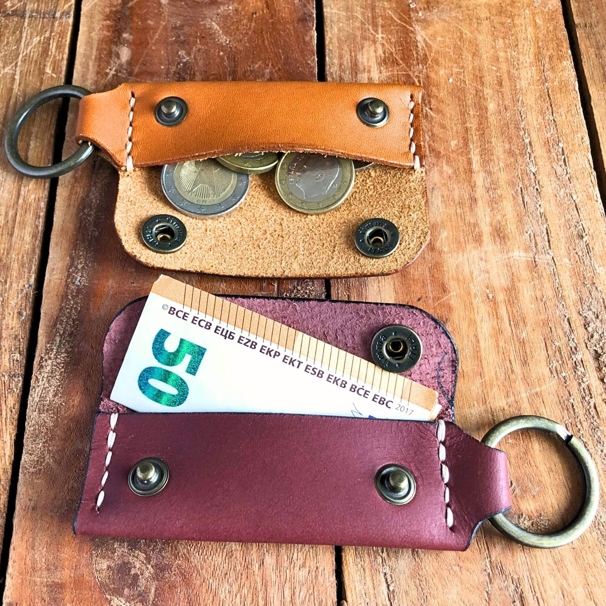 Emergency Keychain Wallet 4 2 handmade leather mini keychain wallet with coins and bills